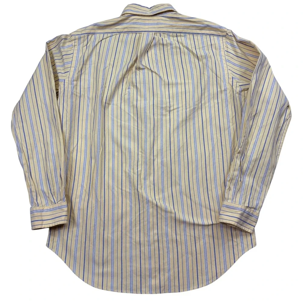 Ralph Lauren Classic Fit Striped Button Down Shirt Mens 15 M Yellow Blue Oxford